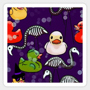 Spooky Halloween Ducks and Pink Flamingo Skeletons Sticker